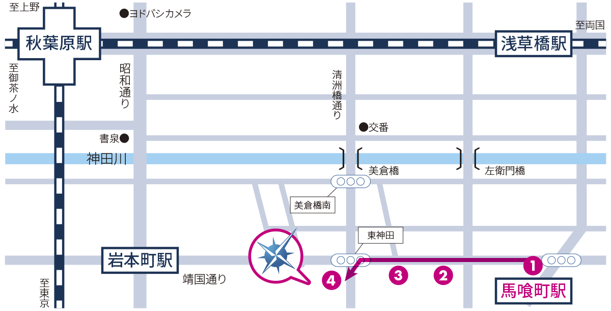 JR馬喰町駅からコンパス株式会社までの道順です。